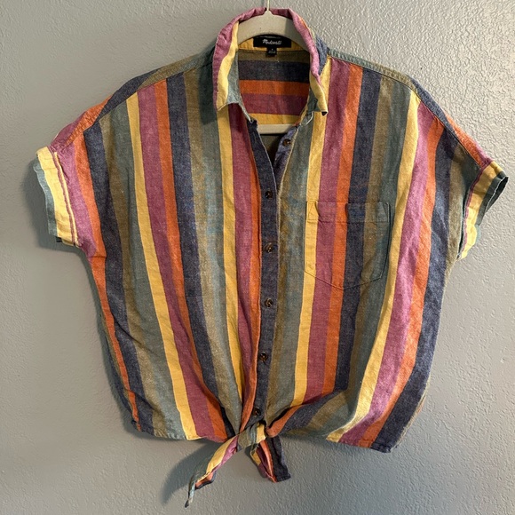 Madewell Tops - Madewell Multicolor Vertical Stripe Tie-Front Button Down Shirt
